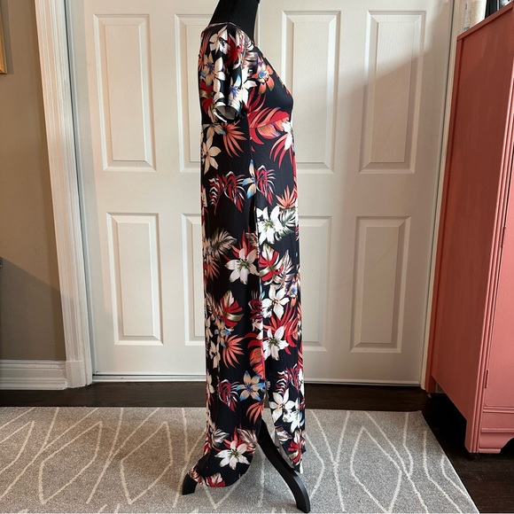 Huskary Black Hawaiian Tropical Split Hem Maxi Mumu Dress - Picture 3 of 10